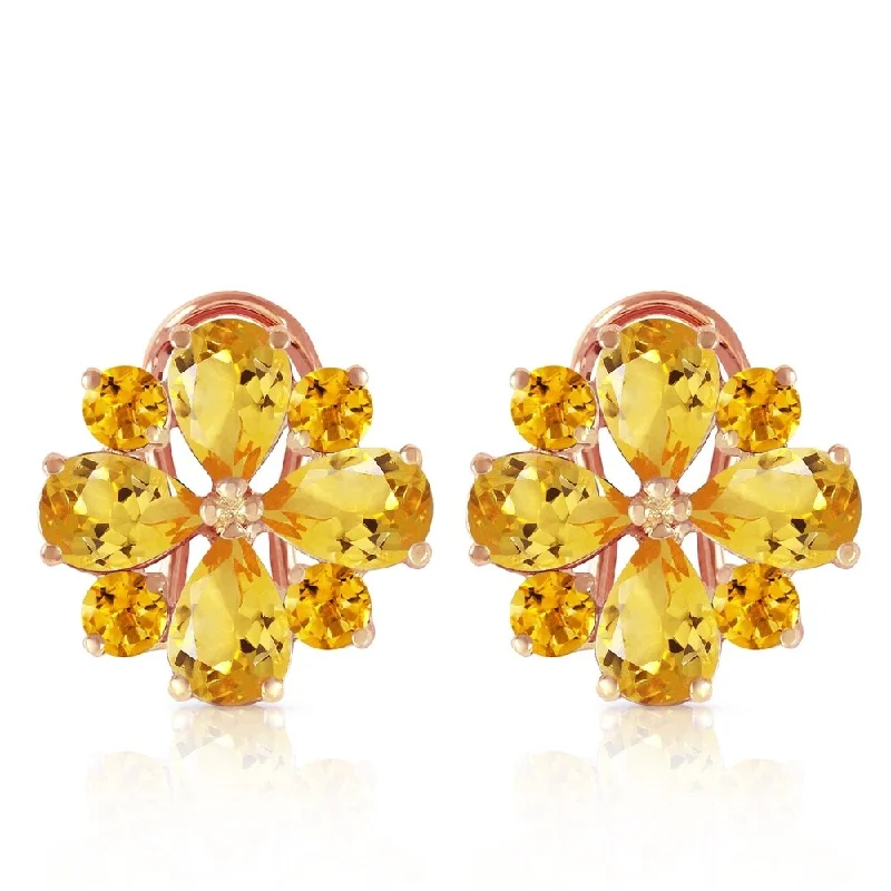 4.85 CTW 14K Solid Rose Gold Flower Citrine Clip Earrings