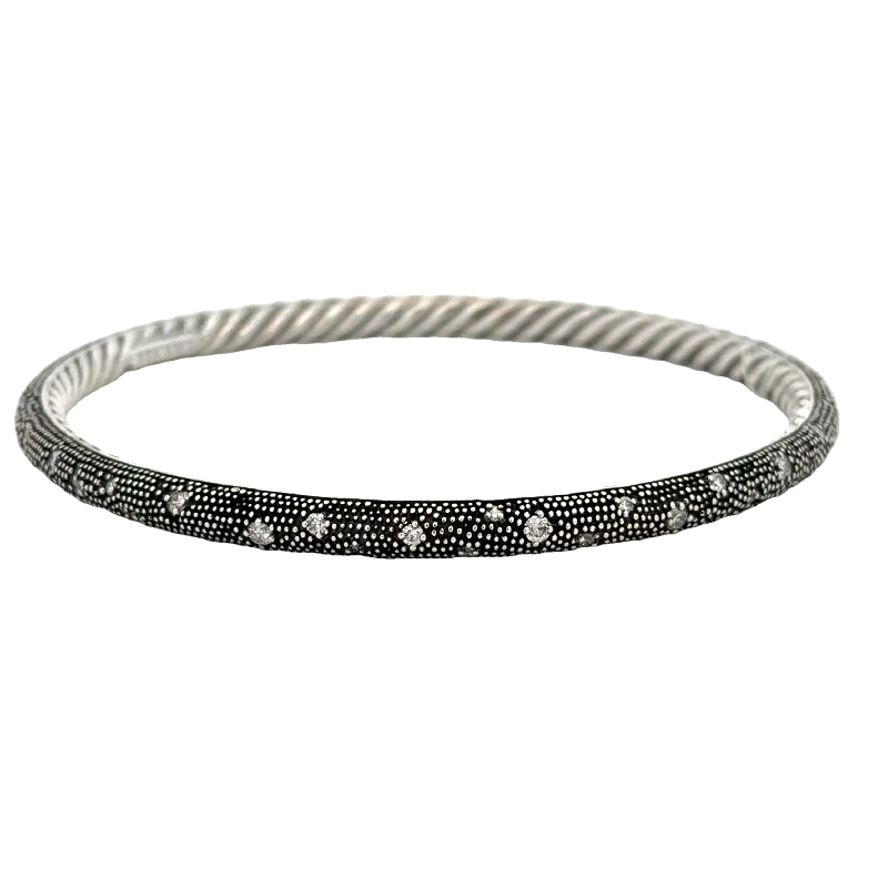 David Yurman Black Rhodium Diamond Bangle Bracelet in Sterling Silver