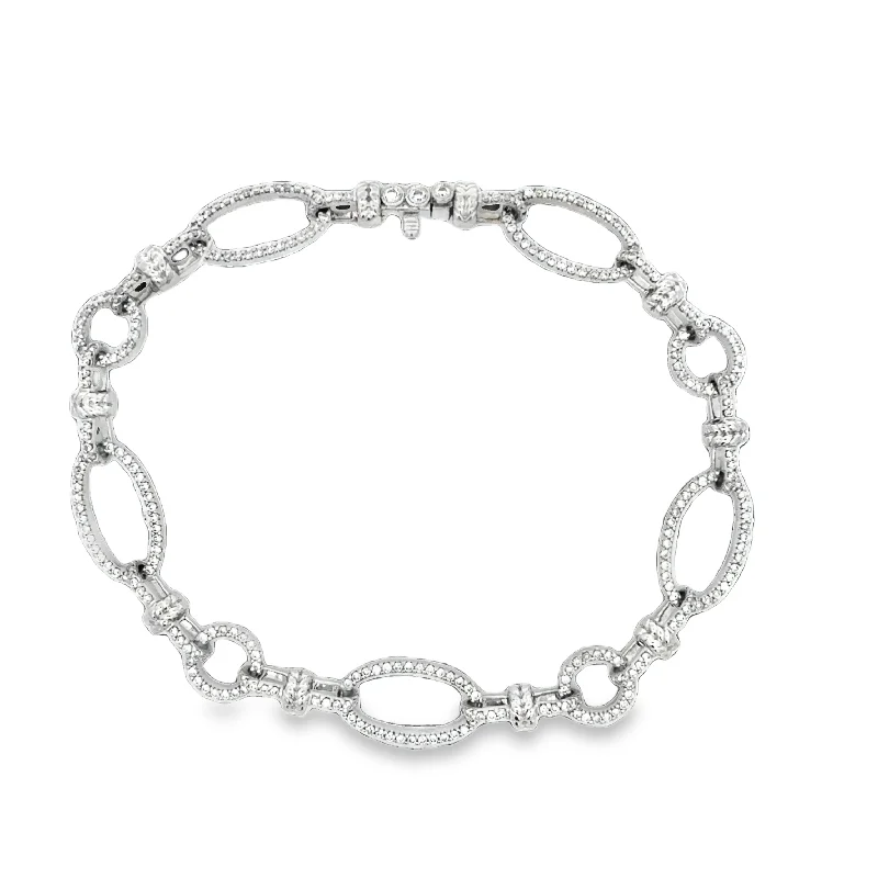 Diamond Accented Oval and Round Link Bracelet in White Gold