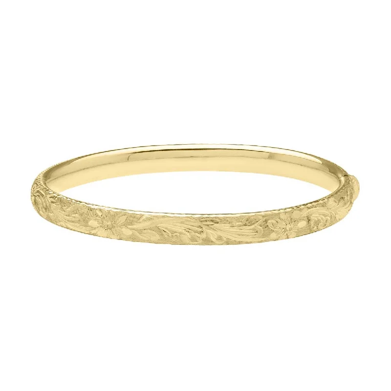 Flower Engraved 14k Gold Bangle Bracelet