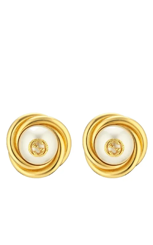 Gold-tone Double G Faux Pearl Clip-on Earrings