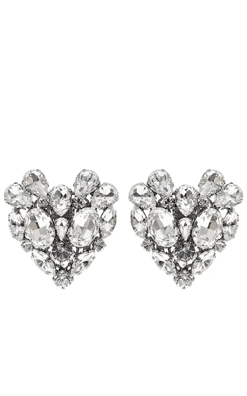 Silvertone Crystal Heart Stud Clip-On Earrings