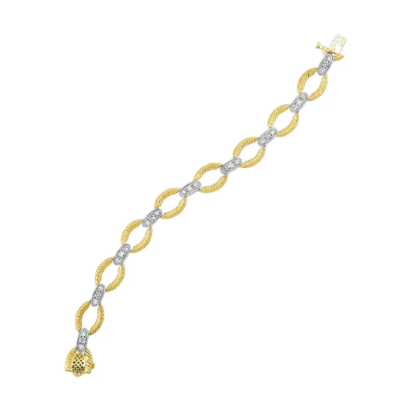 Textured Yellow and White Gold Diamond Link Bracelet, 2.0 cttw