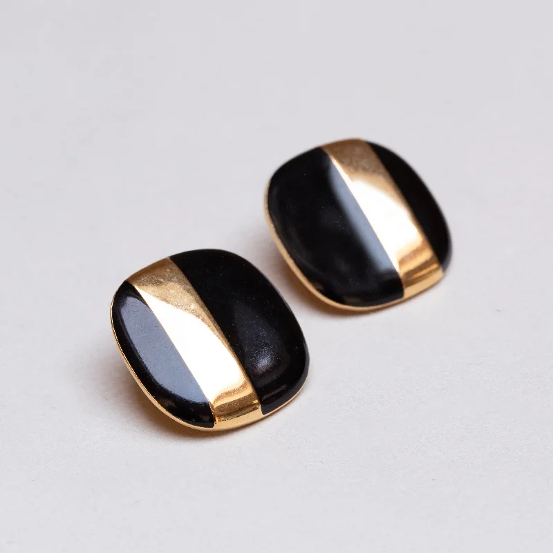 Vintage Gold and Black Enamel Clip-on Earrings