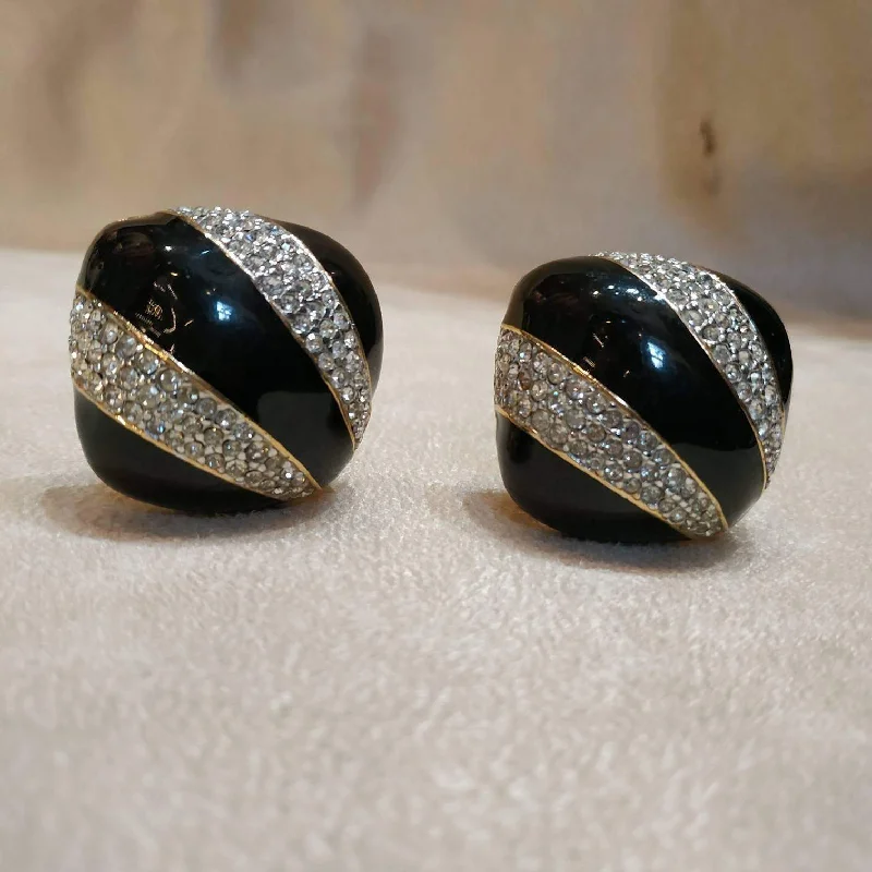 Black Enamel Ciner Clip On Earrings