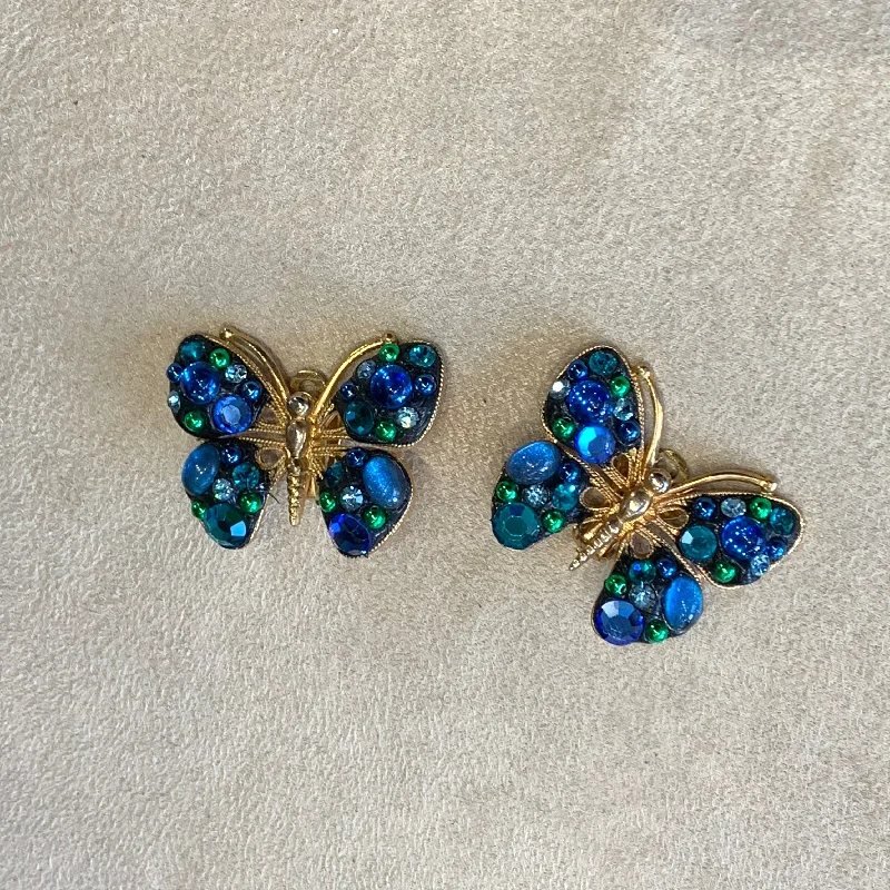 Blue butterfly vintage French clip on earrings