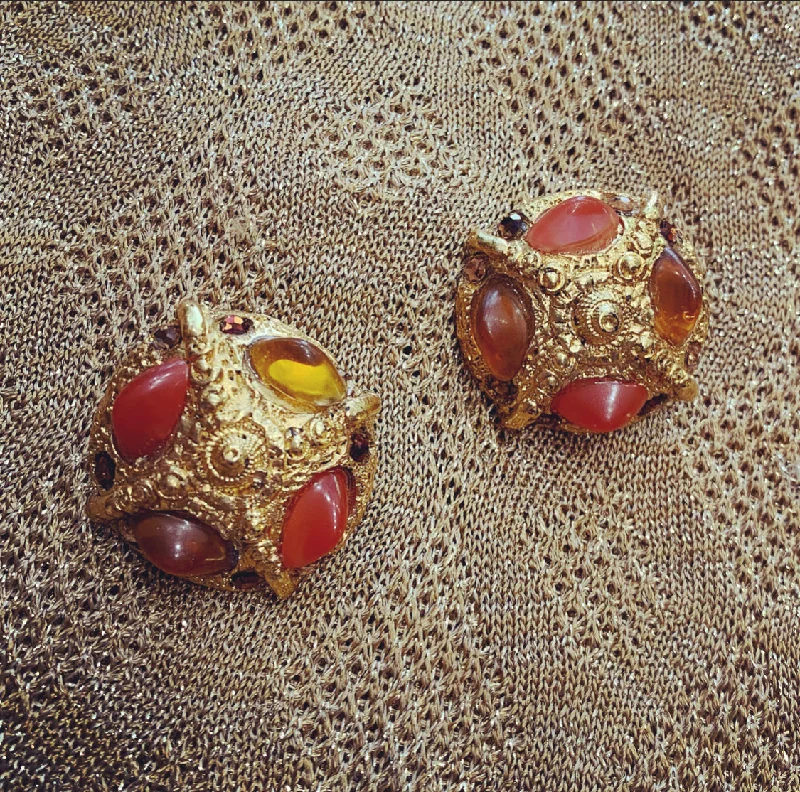 Chunky Amber Yellow Vintage Clip on  Earrings