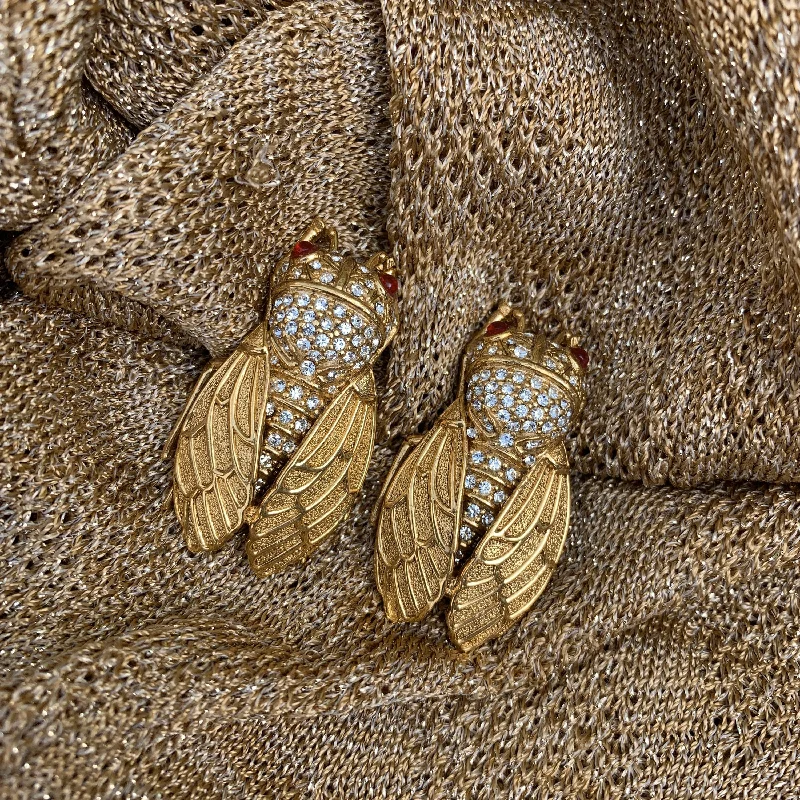 Ciner Cicada Gold Clip On Earrings