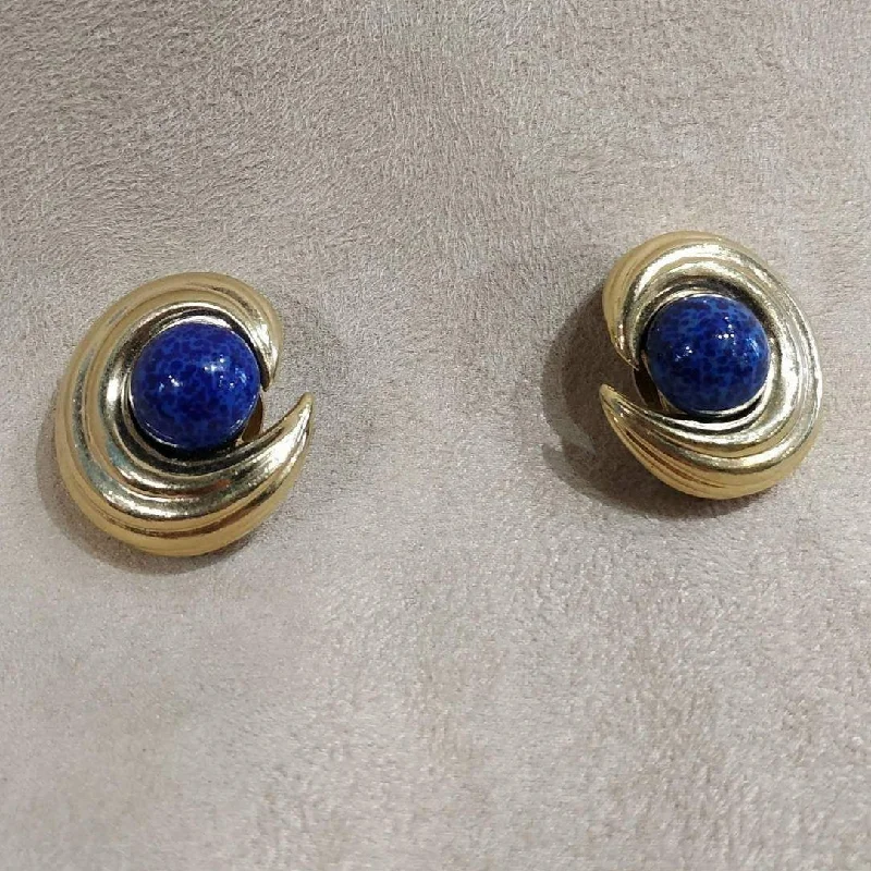 Ciner Gold / Lapis blue vintage clip on earrings