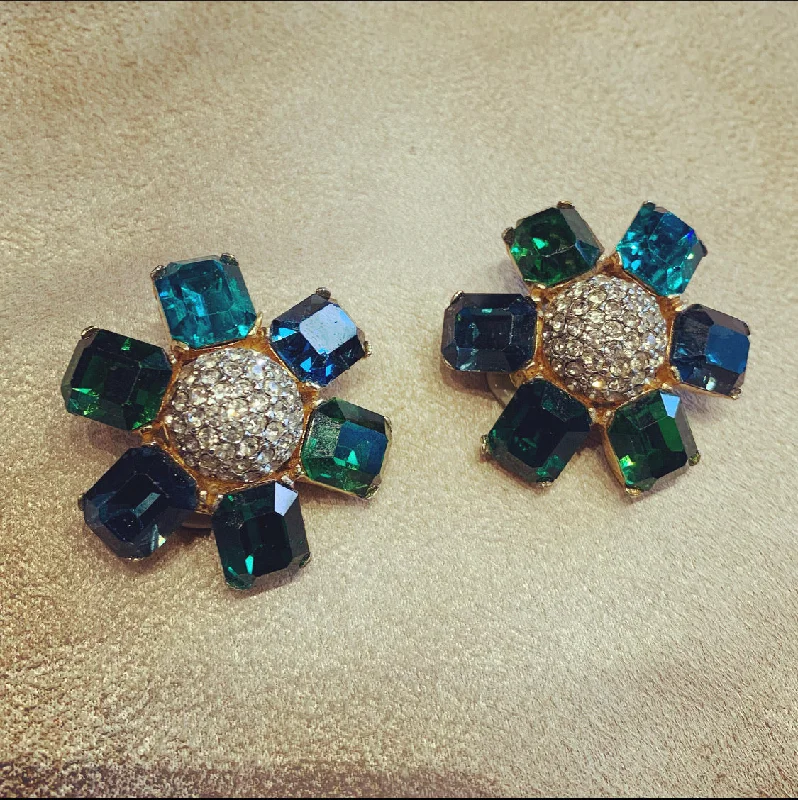 Ciner large green clip on earrings