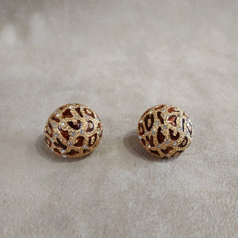 Ciner Vintage Earrings Leopard enamel Clip On Round