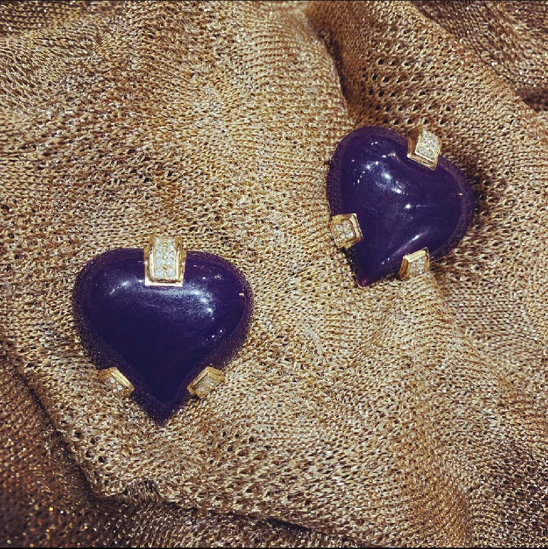 Dior heart purple clip on earrings