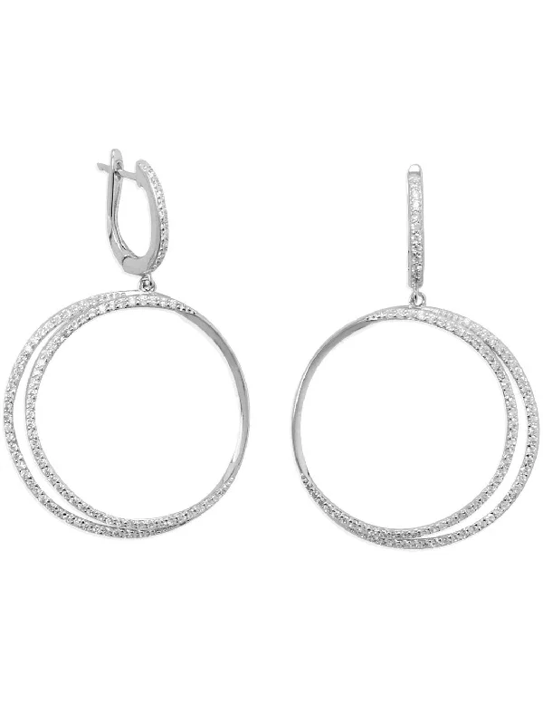 Eclipse Cubic Zirconia Double Hoop Earrings Rhodium on Sterling Silver