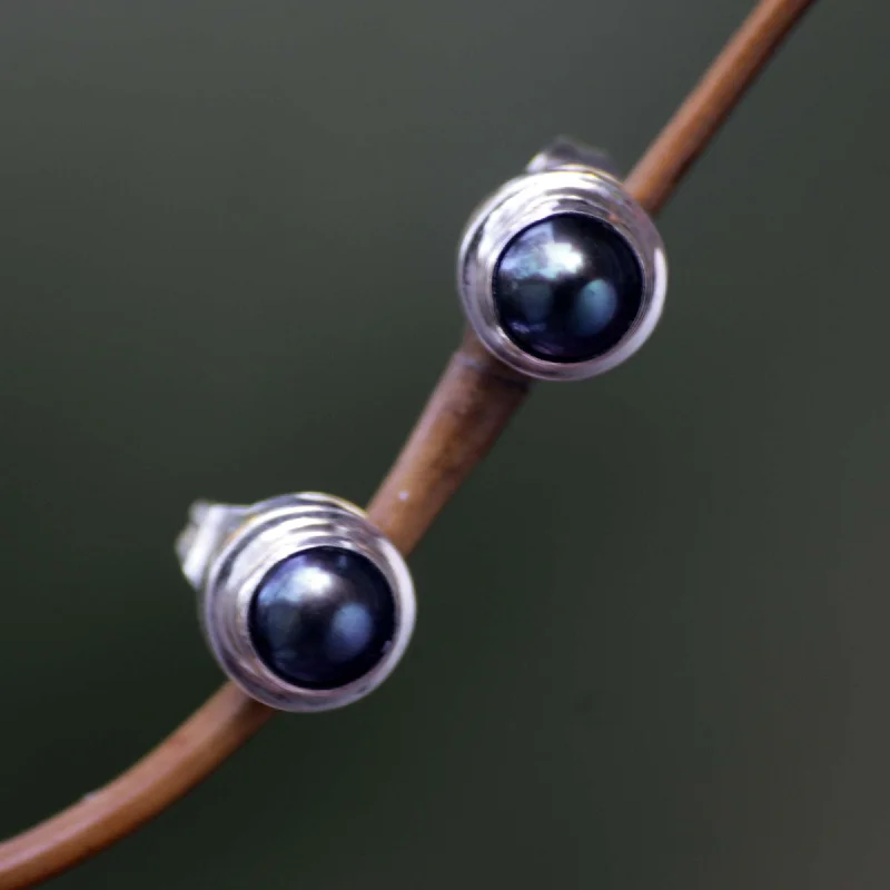 Eclipsed Moon Handmade Gray Pearl Sterling Silver Earrings