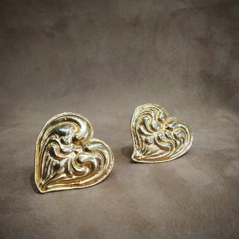 Edouard Rambaud Chunky Gold Heart vintage clip on earrings