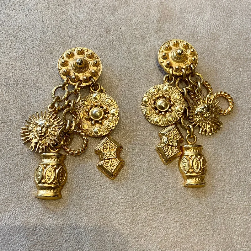 Edouard Rambaud Gold chandelier clip on charm earrings