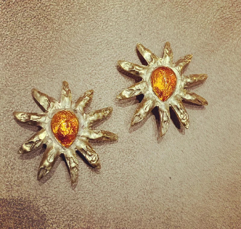 Edouard Rambaud starburst orange clip on earrings