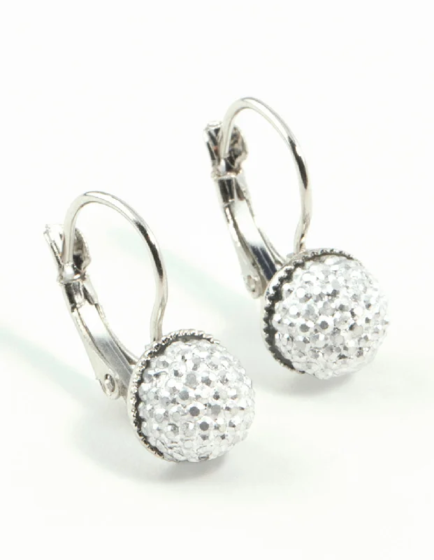 Rhodium Sparkle Ball Clip Earrings