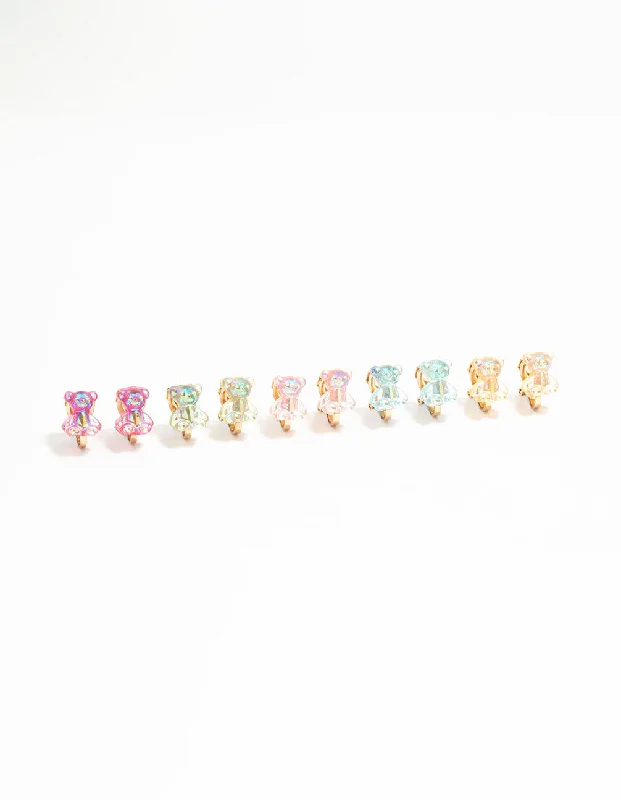 Gold Gummy Bear Clip On Earrings 5-Pack