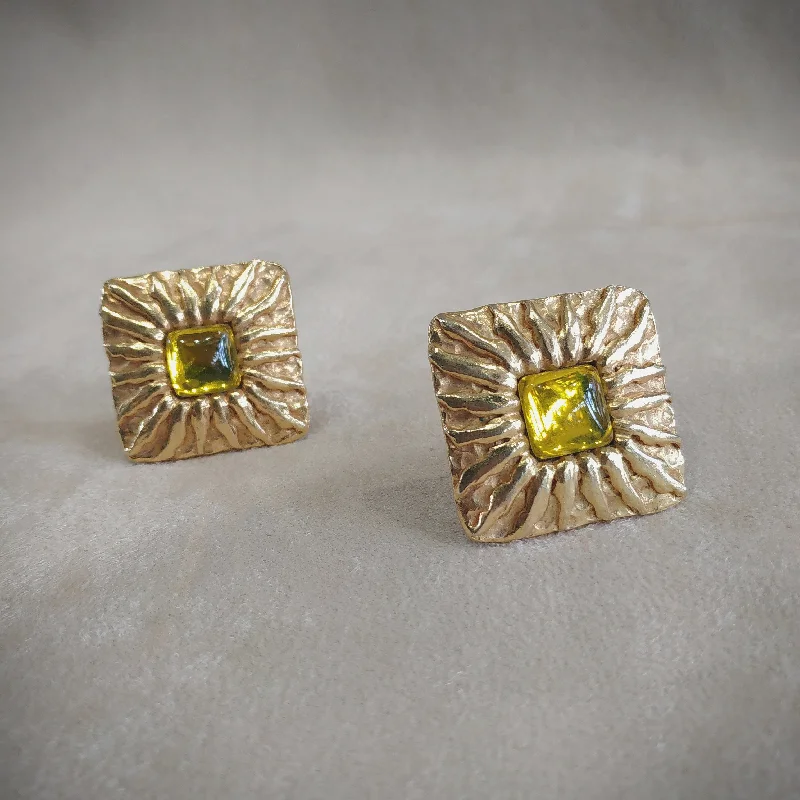 Jean Patou Yellow Gold Square  clip on earrings