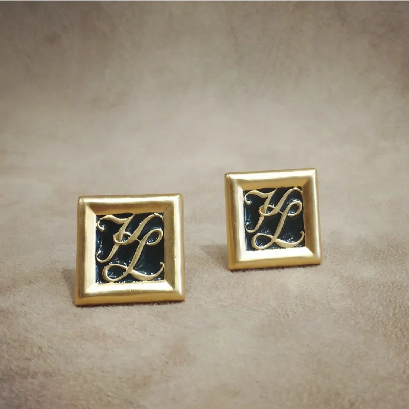 Karl Lagerfeld Gold Black Square Clip On earrings