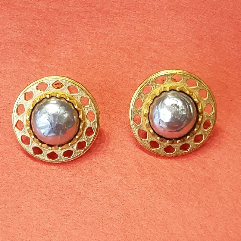 Karl Lagerfeld Gold Pearl Earrings Clip On Round Large