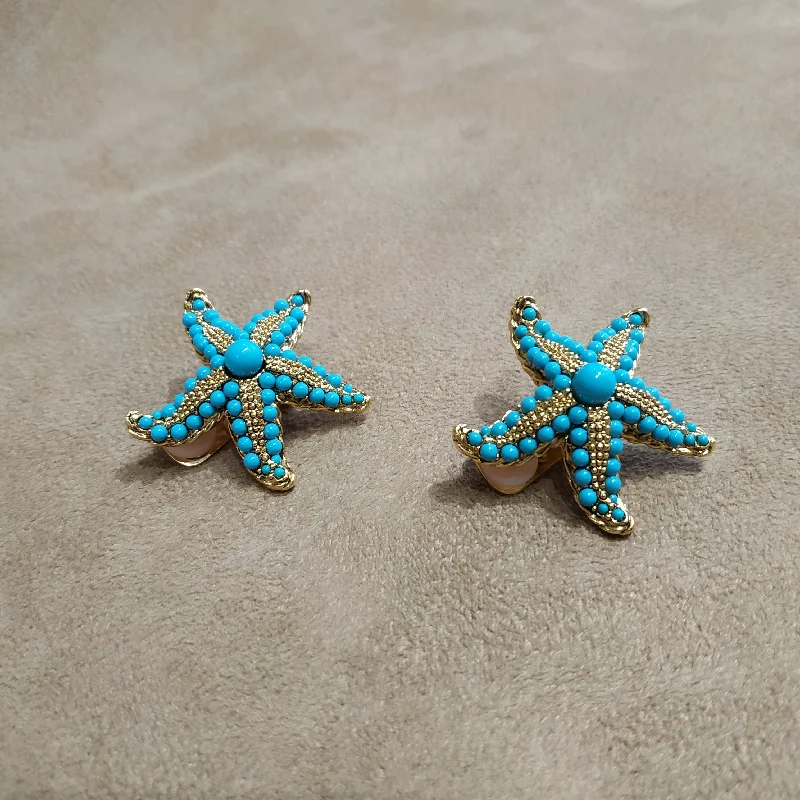 Kenneth Jay Lane Turquoise Starfish Clip on Earrings