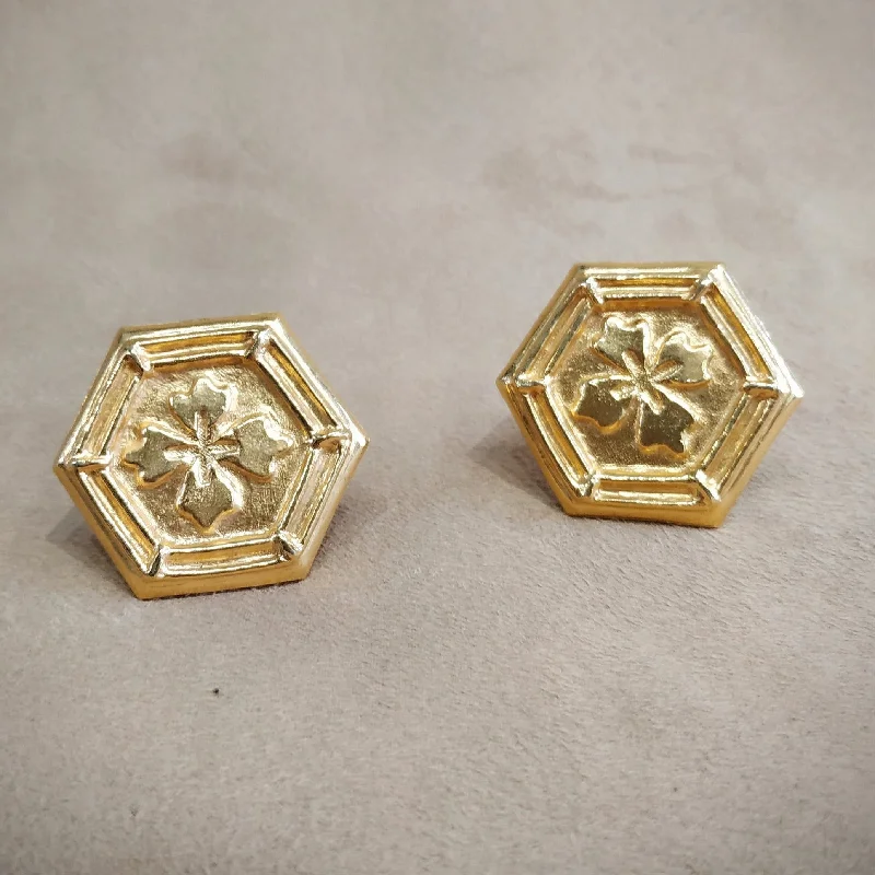 Lanvin Vintage Gold Hexagonal Clip on Earrings