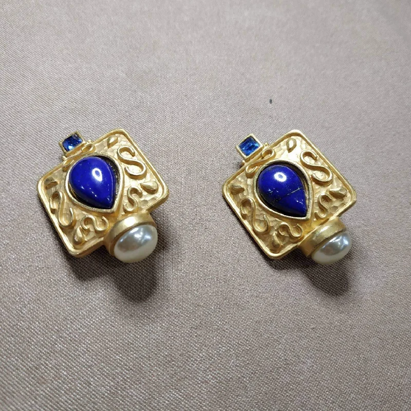 Lapis Lazuli Clip On earrings by Rima Ariss in gold plate