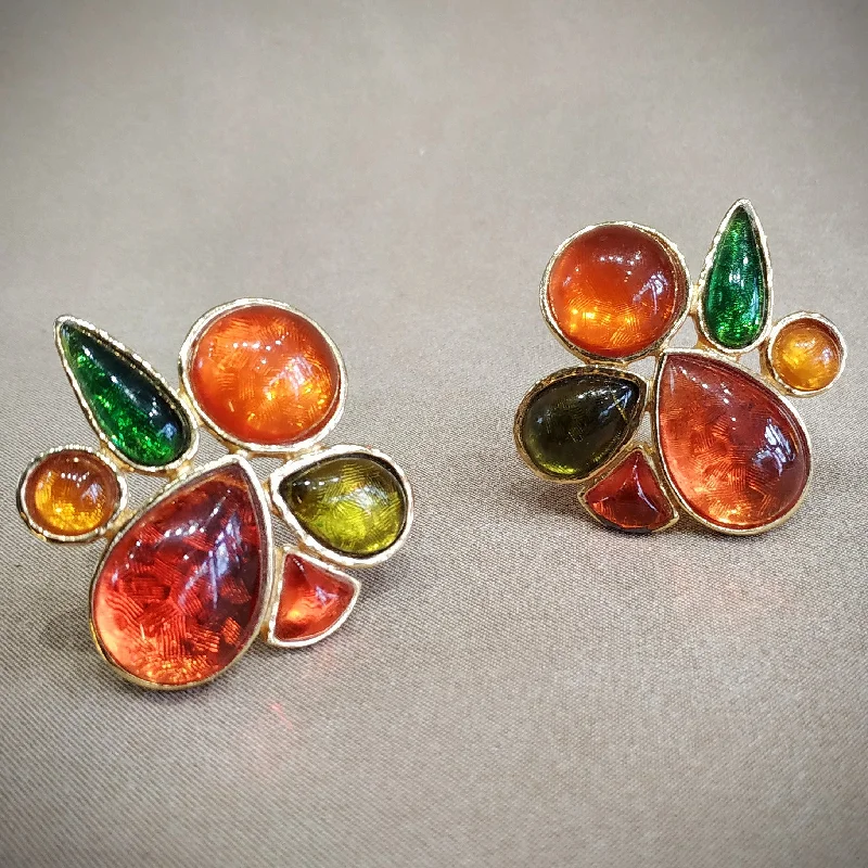 Les Bernard Amber clip on vintage earrings