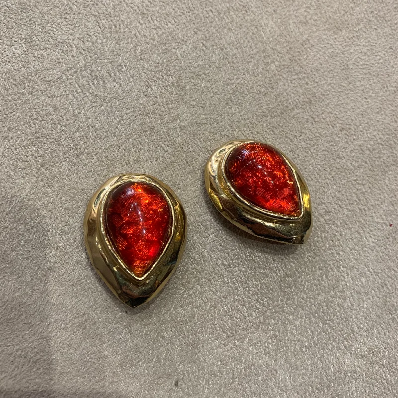 Les Bernard red clip on vintage earrings.