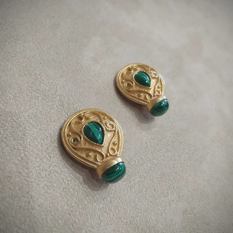 Malachite Earrings by Rima Ariss Green Clip On Gold