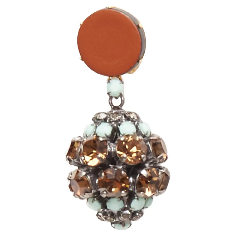 Marni Crystal Drop Ball Leather Dangling Clip On Earrings