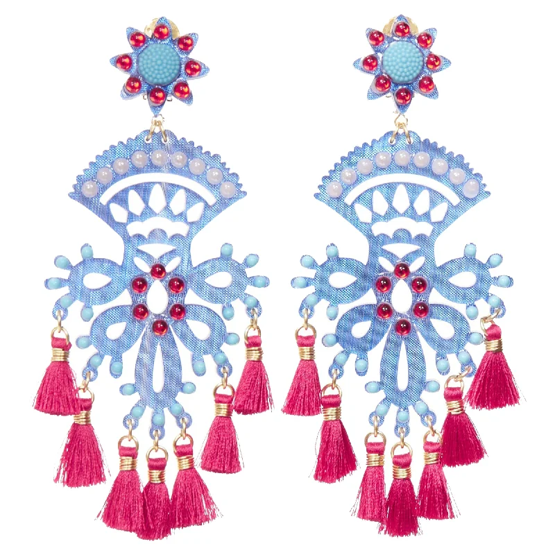 Mercedes Salazar Beads Tassel Dangling Clip On Earrings