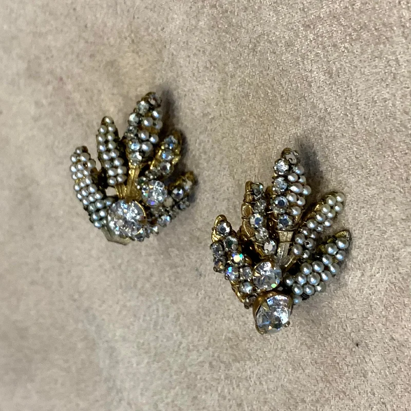 Miriam Haskell pearl leaf clip on earrings