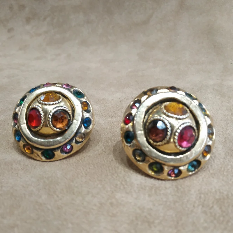 Multi colour Round Chunky Clip on Earrings by Kalinger