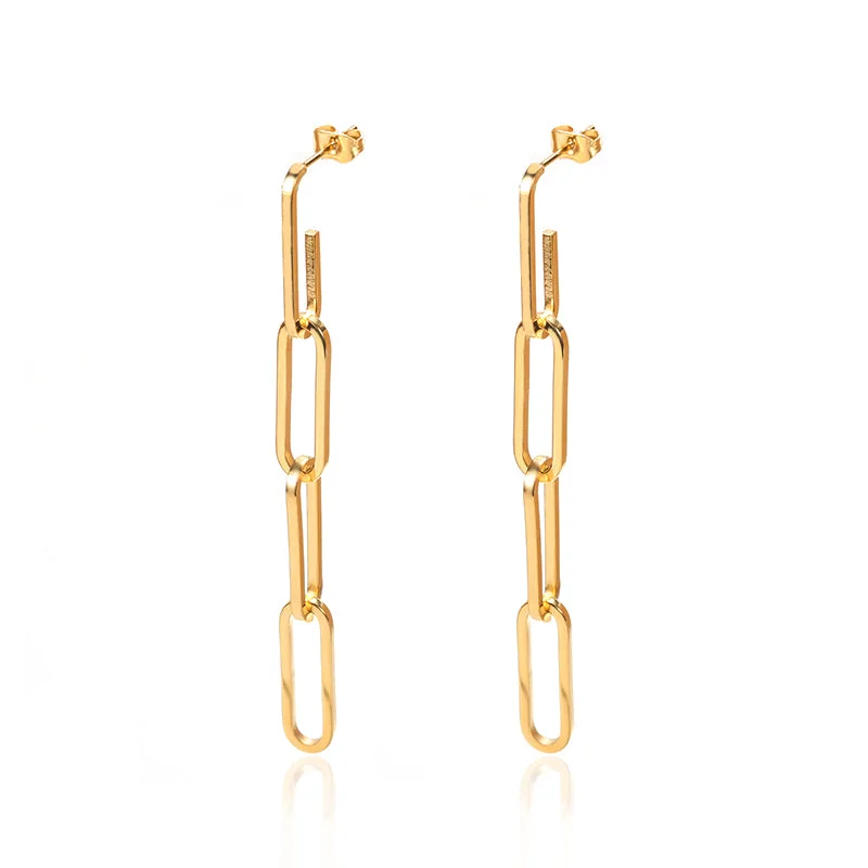 Clip Chain Dangle Earrings - Gold