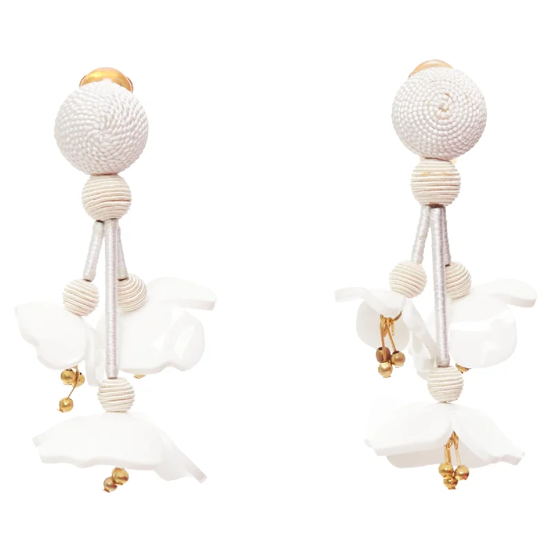 Oscar De La Renta Nuevos Acrylic Gold Beads Floral Clip On Earrings