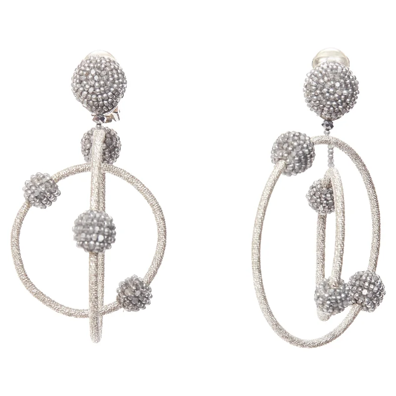 Oscar De La Renta Silver Beaded Dual Orbital Hoop Clip On Earrings