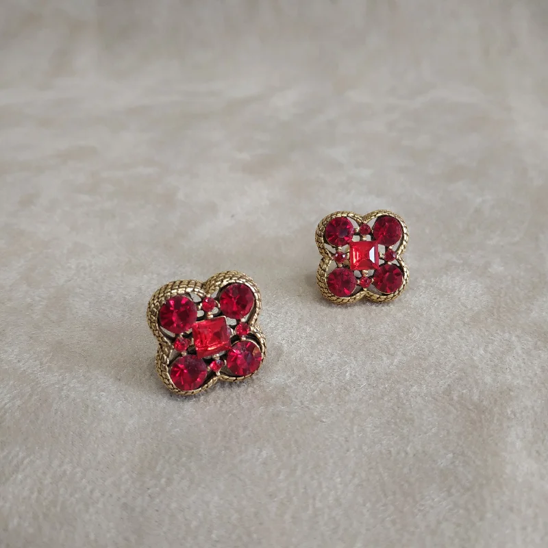 Quatrefoil Red Gold Clip On Earrings by Askew London