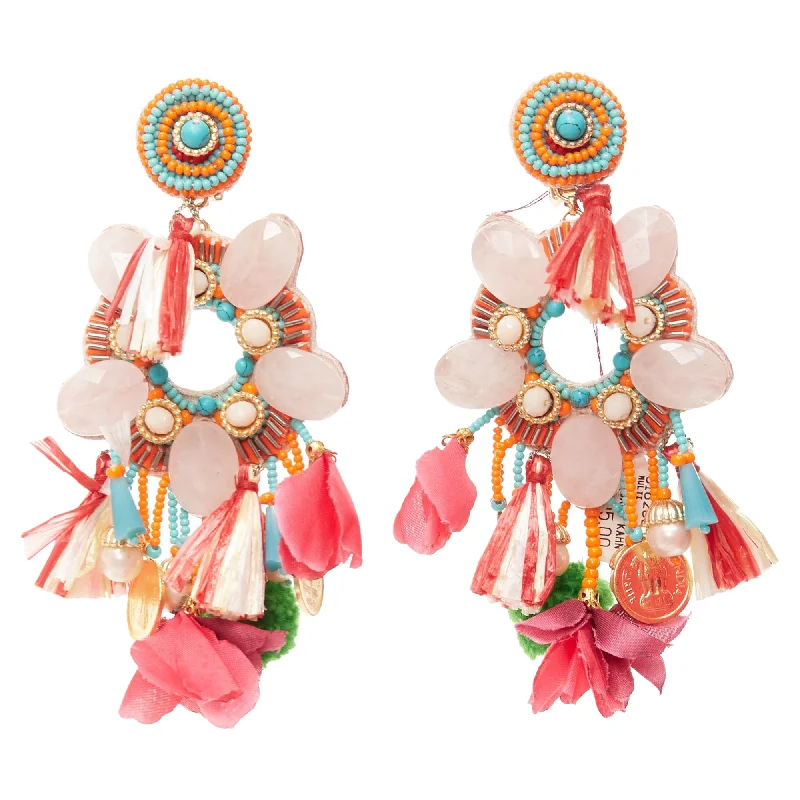 Ranjana Khan Stone Pom Pom Dangling Clip On Earrings