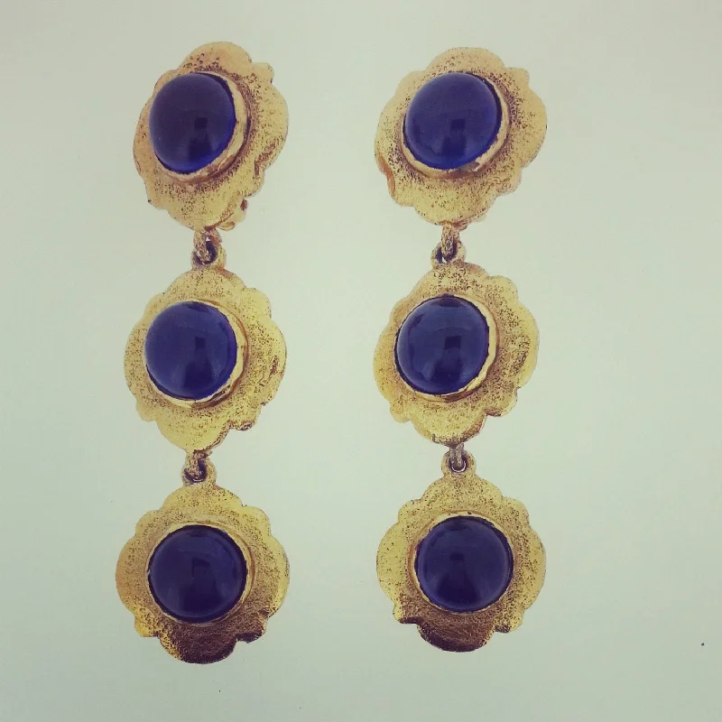 Rare Chanel Earrings Vintage Couture Statement Clip-on Sapphire Blue Earrings