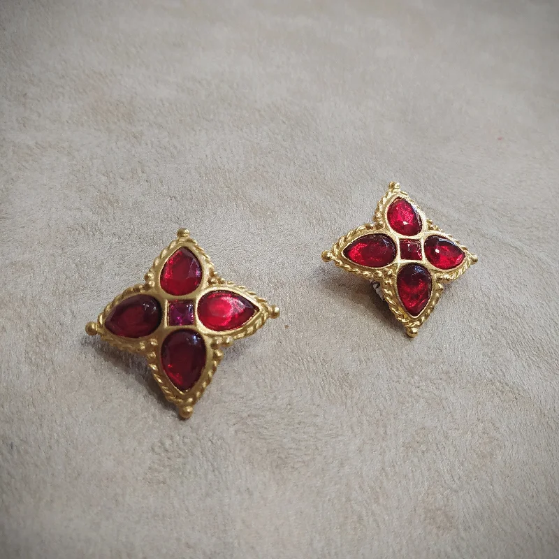 Red Gold Star Cross clip on earrings by Rima Ariss