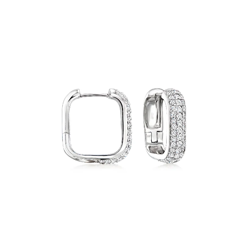 Ross-Simons White Topaz Paper Clip Link Hoop Earrings in Sterling Silver