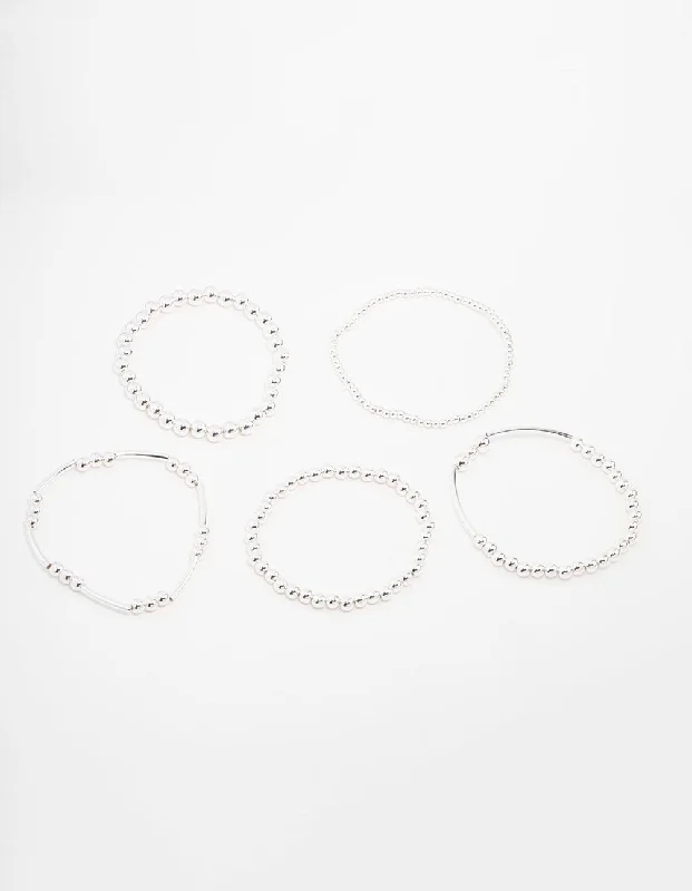 Silver Mixed Ball Bracelets 5-Pack