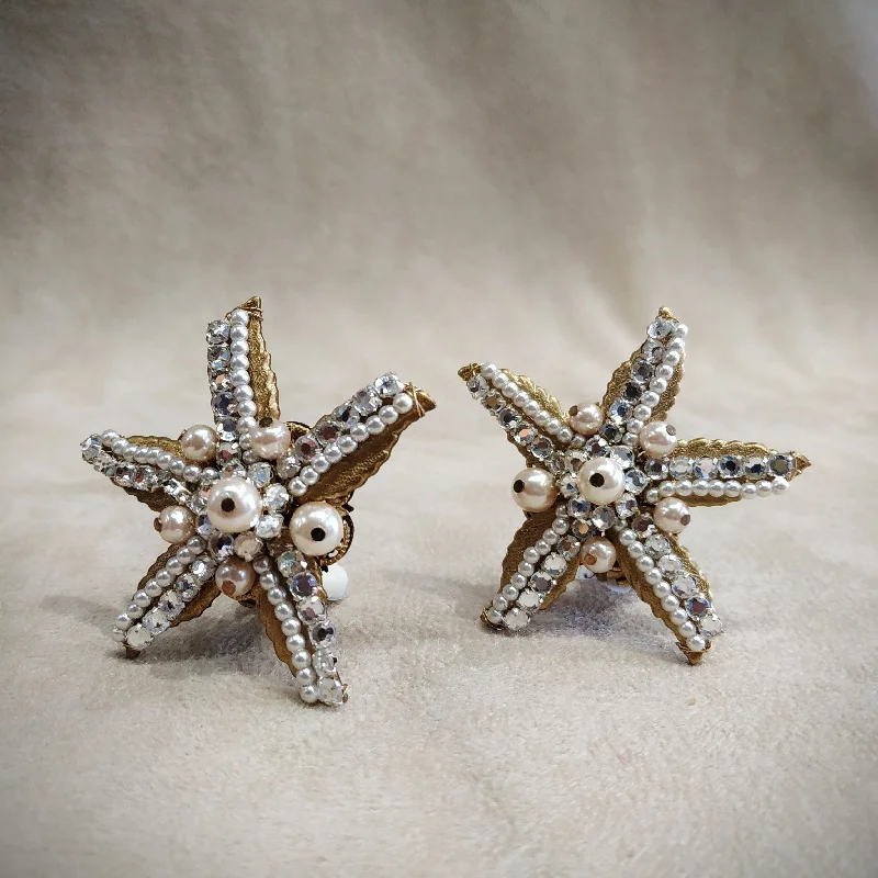 Stanley Hagler Starfish Earrings pearl Clip On