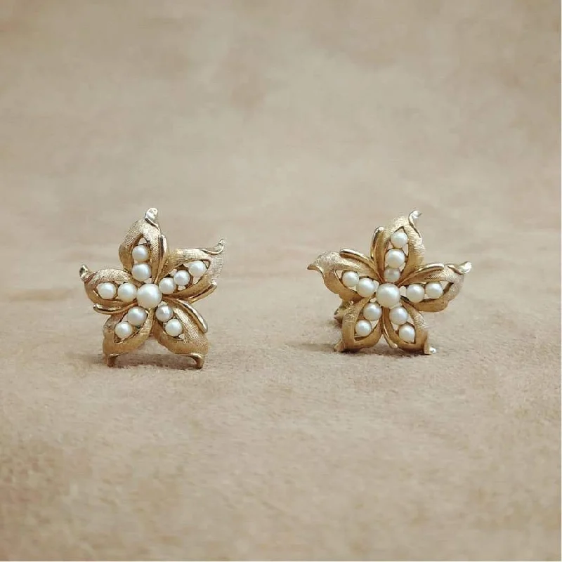 Trifari Vintage Star Pearl Earrings Clip On