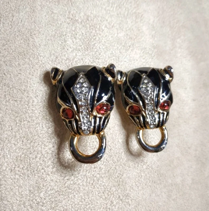 Vintage Black Jaguar Earrings Clip On