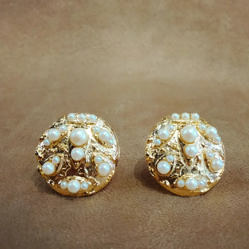 Vintage Gold Clusters of Pearl Earrings Clip On