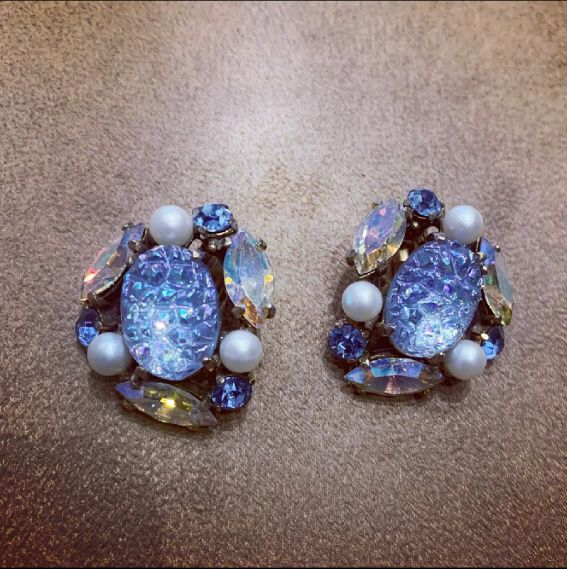 Vintage Schiaparelli icy blue clip on earrings